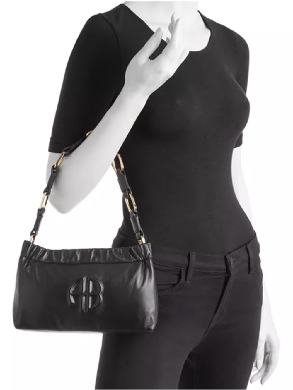 Anine Bing Small Kate Shoulder Bag- Black Leather w/Gold Chain Accents - Picture 6 of 6
